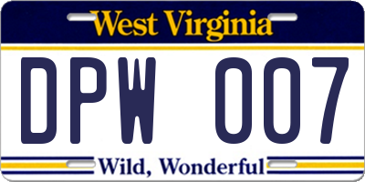 WV license plate DPW007