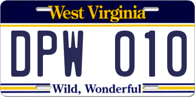 WV license plate DPW010