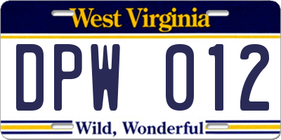 WV license plate DPW012
