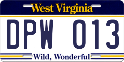 WV license plate DPW013