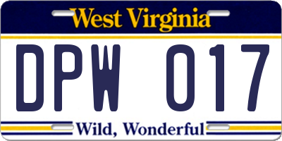 WV license plate DPW017