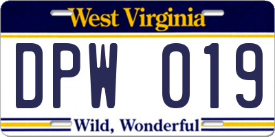 WV license plate DPW019