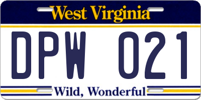 WV license plate DPW021