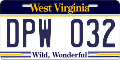 WV license plate DPW032