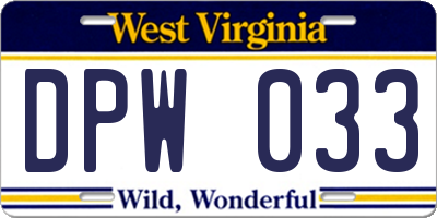 WV license plate DPW033