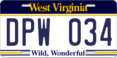 WV license plate DPW034