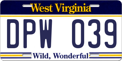 WV license plate DPW039
