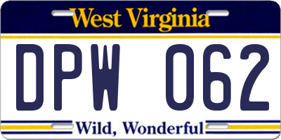 WV license plate DPW062