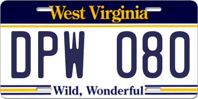 WV license plate DPW080