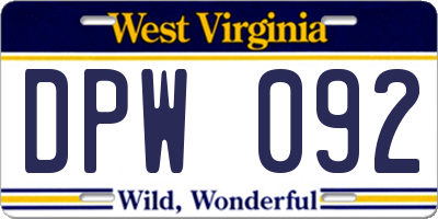 WV license plate DPW092