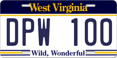 WV license plate DPW100
