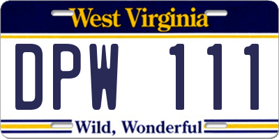 WV license plate DPW111