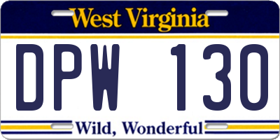 WV license plate DPW130