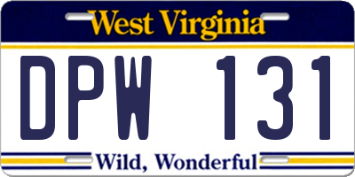 WV license plate DPW131