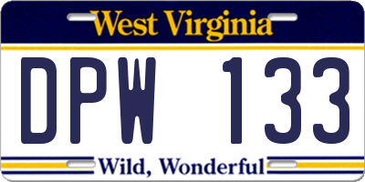 WV license plate DPW133