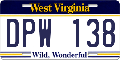 WV license plate DPW138