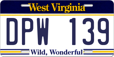 WV license plate DPW139