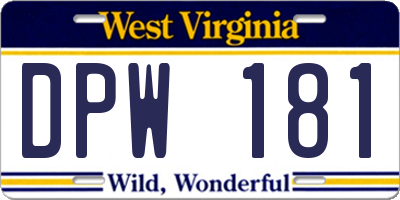WV license plate DPW181