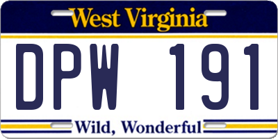 WV license plate DPW191