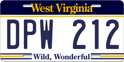 WV license plate DPW212