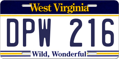 WV license plate DPW216