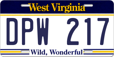 WV license plate DPW217