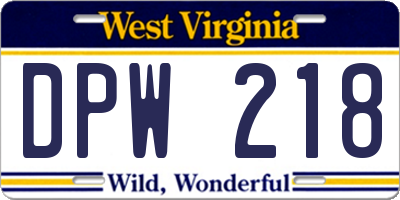 WV license plate DPW218