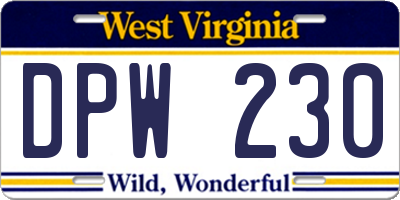 WV license plate DPW230