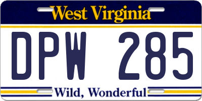 WV license plate DPW285