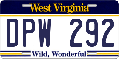 WV license plate DPW292