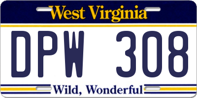 WV license plate DPW308