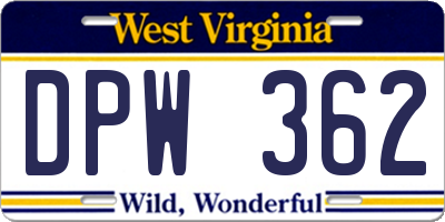 WV license plate DPW362