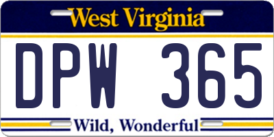 WV license plate DPW365