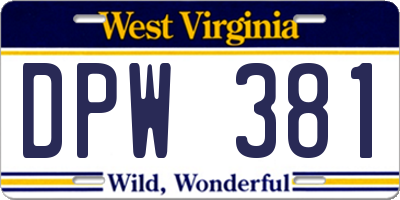 WV license plate DPW381