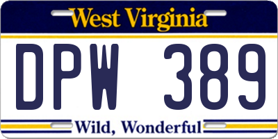 WV license plate DPW389