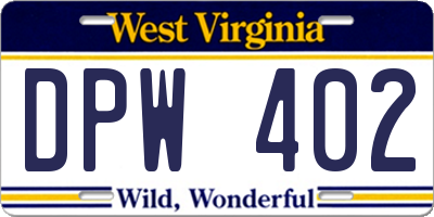 WV license plate DPW402