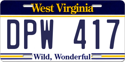 WV license plate DPW417