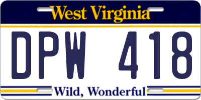 WV license plate DPW418