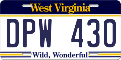 WV license plate DPW430