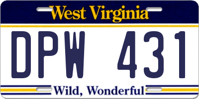WV license plate DPW431