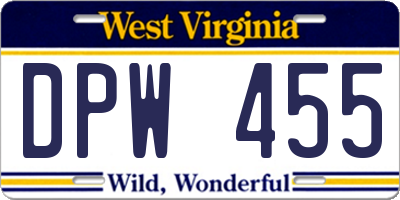 WV license plate DPW455