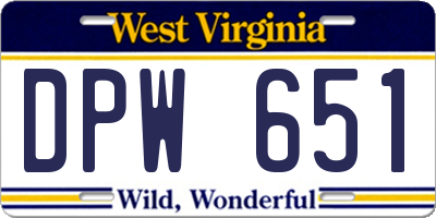 WV license plate DPW651