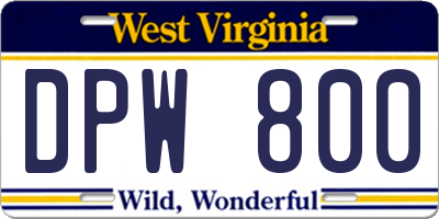 WV license plate DPW800