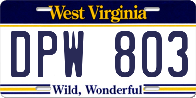 WV license plate DPW803