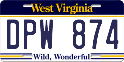 WV license plate DPW874