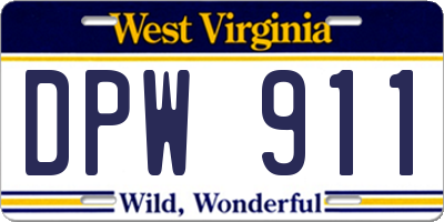 WV license plate DPW911