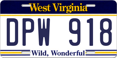 WV license plate DPW918