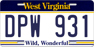 WV license plate DPW931
