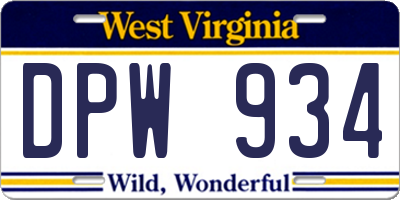 WV license plate DPW934