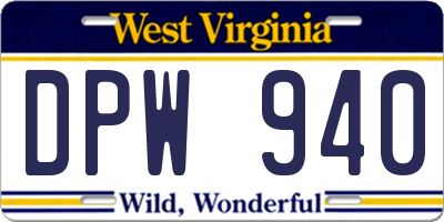 WV license plate DPW940